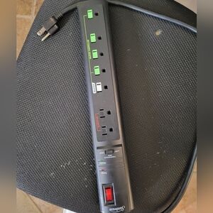 Sunbeam Black Surge Protector Power Strip with Green Individual Switches